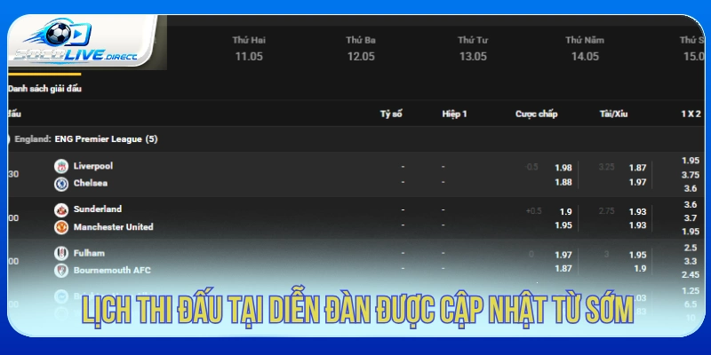 Trang Chủ Lịch thi đấu tại diễn đàn được cập nhật từ sớm